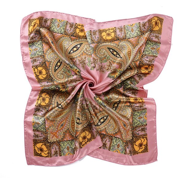 2/$30 Paisley Floral Pattern Pink Scarf Silk Satin Neck Tie Wrap Bag Decor Head - Picture 4 of 5